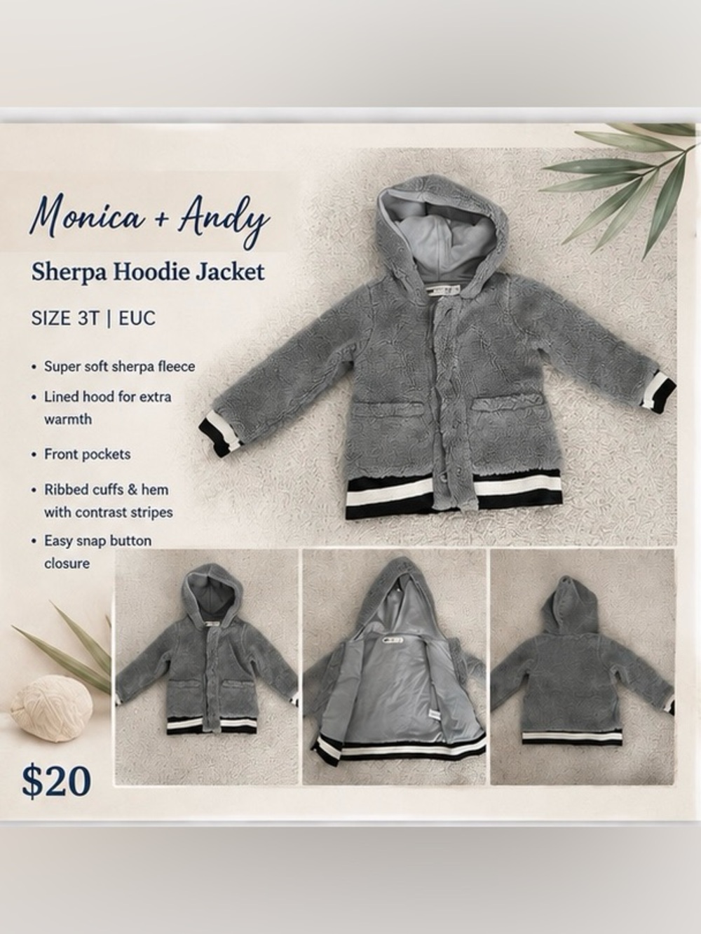 Monica + Andy Grey Sherpa Hoodie Jacket for Kids